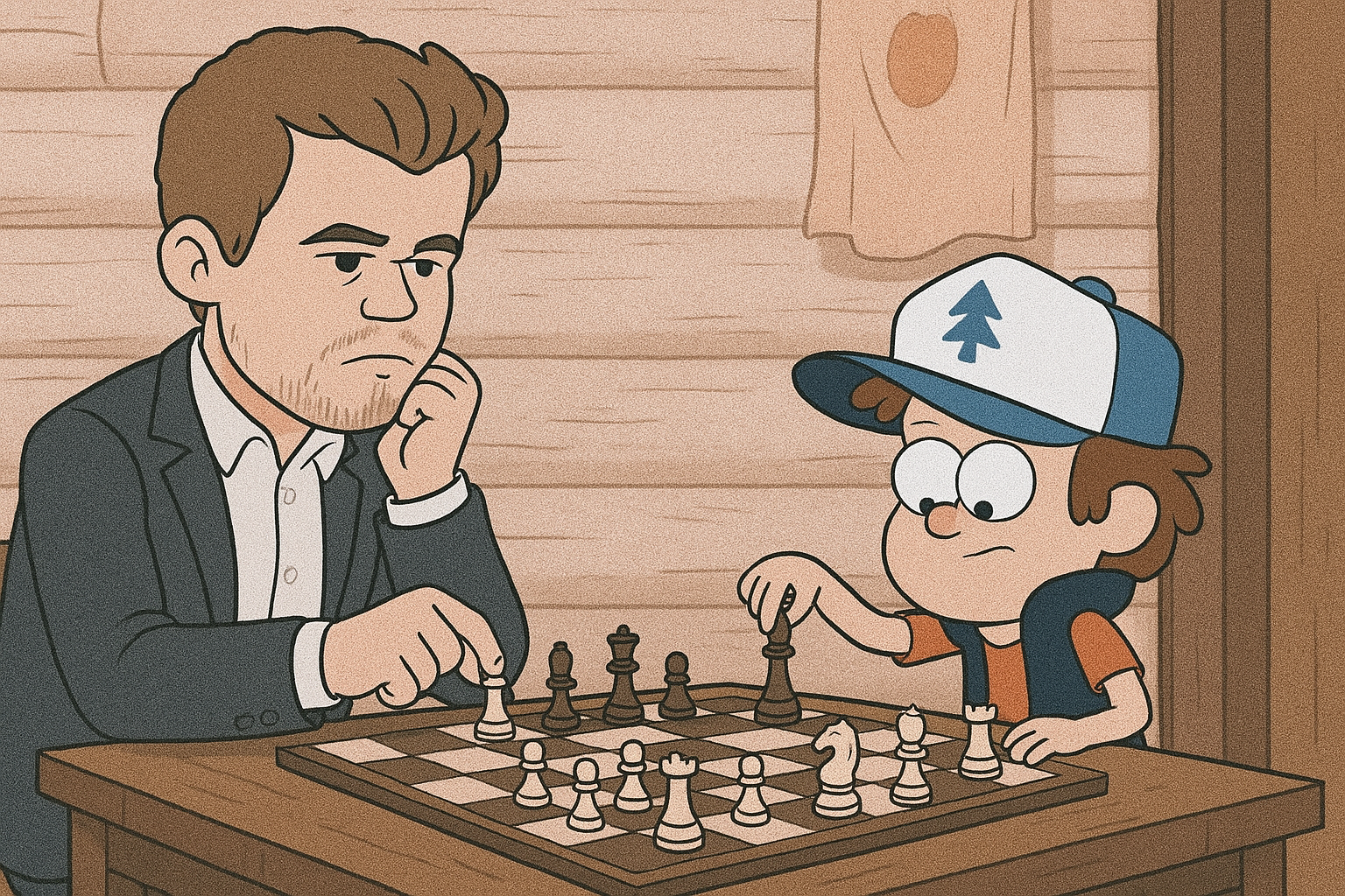 dipper playing chess with magnus